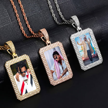 Three rectangular pendants Side angle of square picture chain pendant