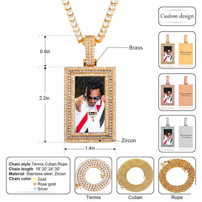 Detailed square photo chain necklace, Necklace with Picture, custom photo necklace
