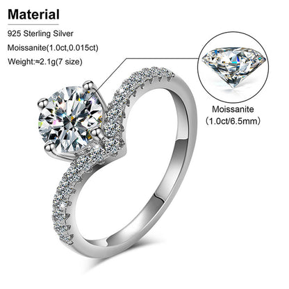 V-Shape Solitaire Engagement Ring specifications featuring 17 accent stones, 1 center stone, and 1.26 carat total stone weight.